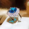 2026 European and American Retro Temperament Ring Women's Full Diamond Sapphire Light Luxury Sea Blue Zircon Women's Ring