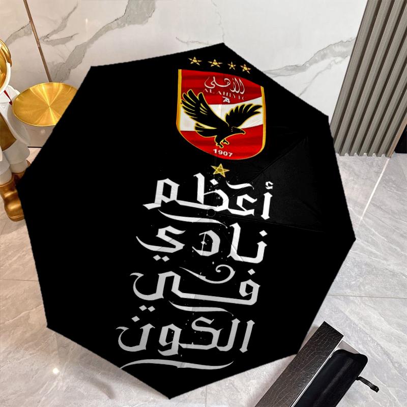 Al Ahly FC Umbrella with Automatic Open/Close & Self-8-Rib Heavy-Duty Umbrella, Compact Travel Umbrella Suitable for Outdoor