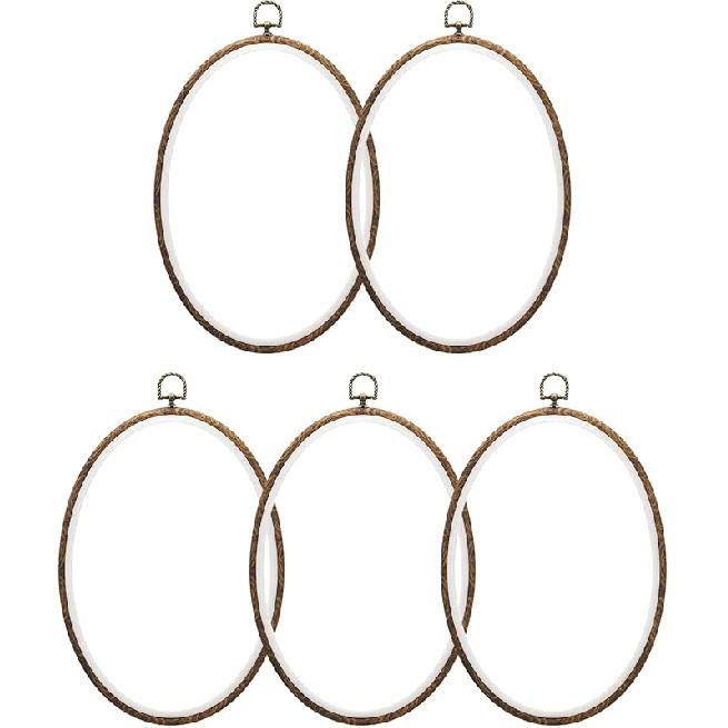 PATIKIL 6x4.7inch Embroidery Hoops, 5Pieces Imitated Wood Oval Frame Cross Stitch Hoop Ring for Embroidery Art Craft Sewing Ornaments Hanging