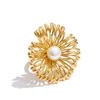 Yhpup Trendy Stainless Steel Pearl Flower Adjustable Ring Gold & Platinum Plated Stylish Unique Finger Jewelry Accessories Gift