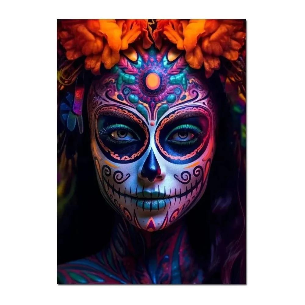 Mexican Day of The Dead La Catrina Sugar Skull Girls Poster Prints Gothic Canvas Painting Art Picture for Room Home Decor