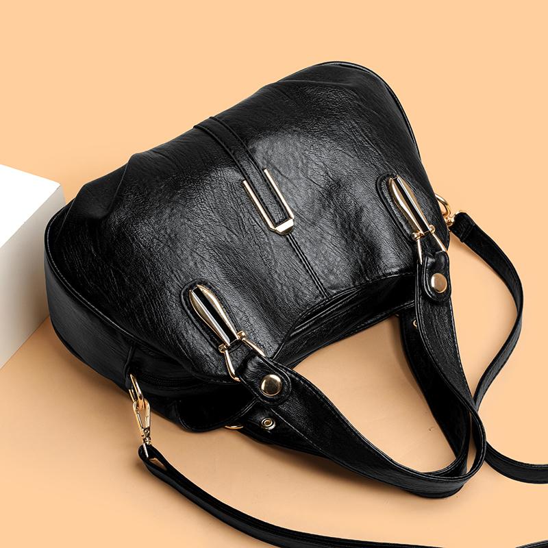 Vintage Soft Leather Handbag Women's Commuter Multi-Layer Large Capacity Shoulder Crossbody Bag