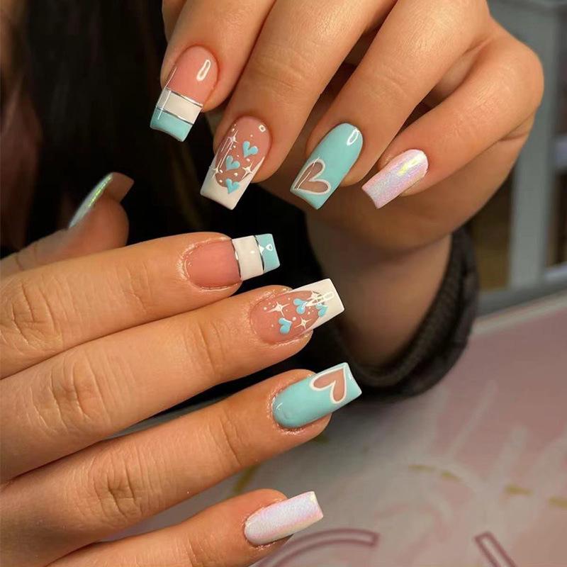 

Lake Green Cross-Border French Lines Wearable Rectangle Nails