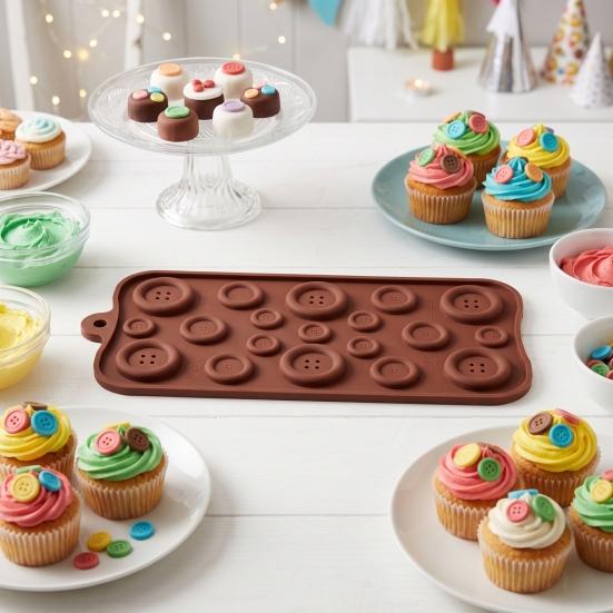 Home Baking Gadgets 19-Hole Silicone Button Molds, Three Sizes DIY Cake Decorating Tray, Cookie Molds Flexible Easy Release for Chocolate And