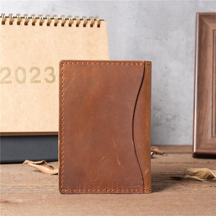 Herren-Kreditkartenetui aus Crazy Horse-Leder, schmal, dünn, Ausweishüllen, Retro-Brieftasche, echtes Rindsleder, für Herren