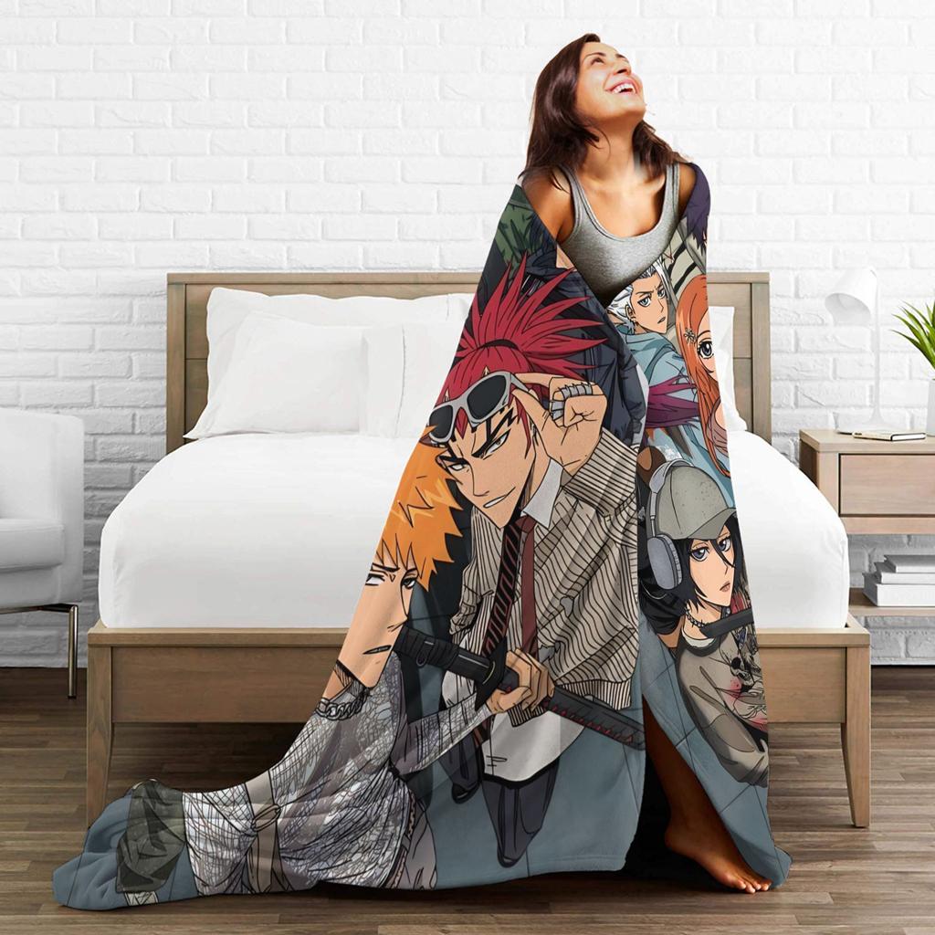 Super Soft Blanket Picnic BLEACH Anime Ichigo Throw Blanket Flannel Bedspread For Couch Chair Graphic Sofa Bed Cover