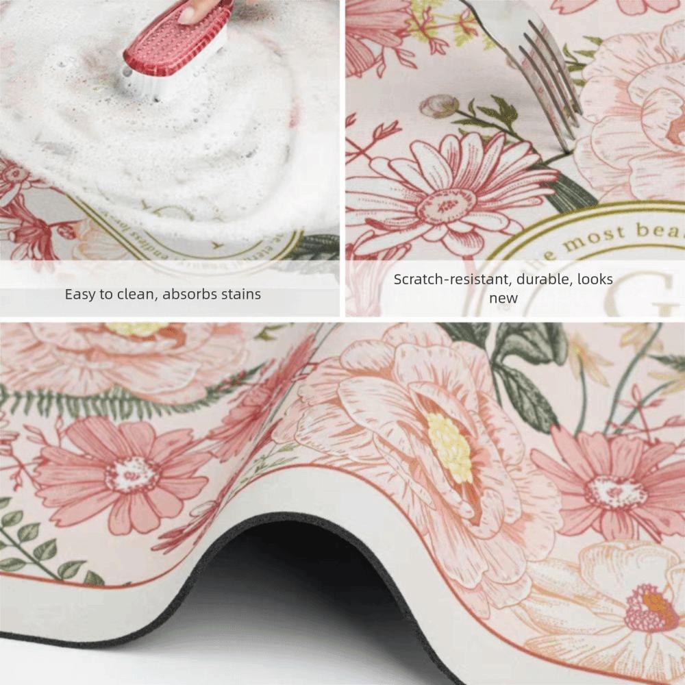 Elegant Absorberande Badrumsmatta Blommönster Halkskydd Dörrmatta Badrumsmatta Badrumsgolv