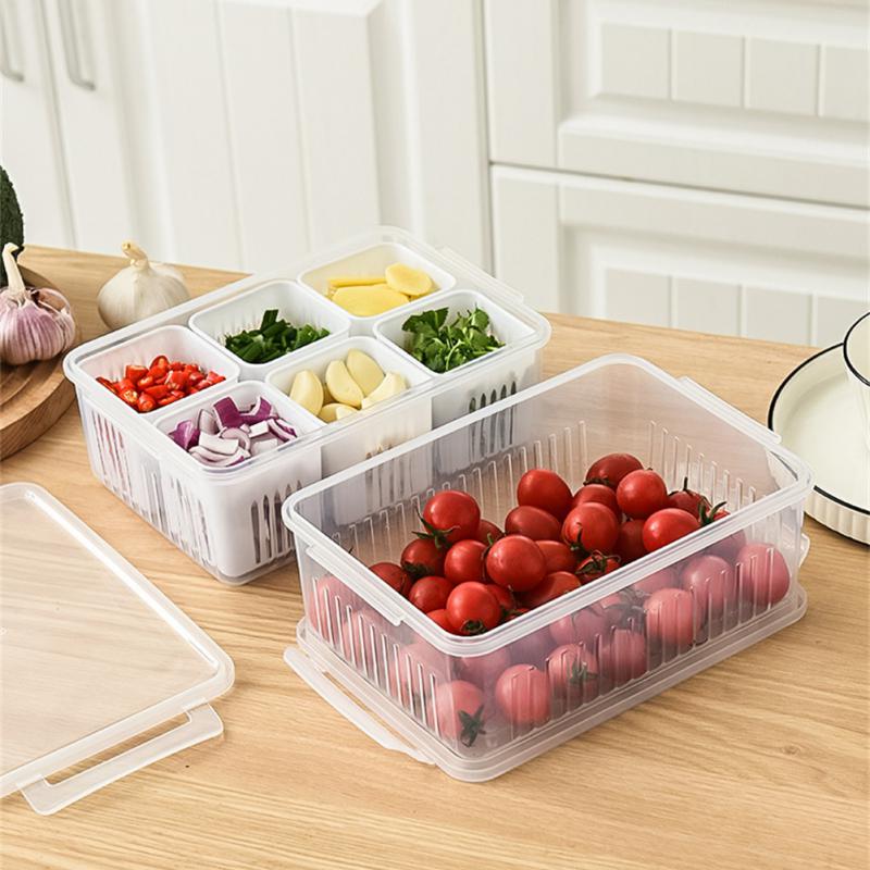Kühlschrank Aufbewahrungsbox 4/6/1 Fach Lebensmittel Gemüse Obst Aufbewahrungsbox Kühlschrank Organizer Abtropfkorb Fleisch Zwiebel Transparent Frischhaltebox