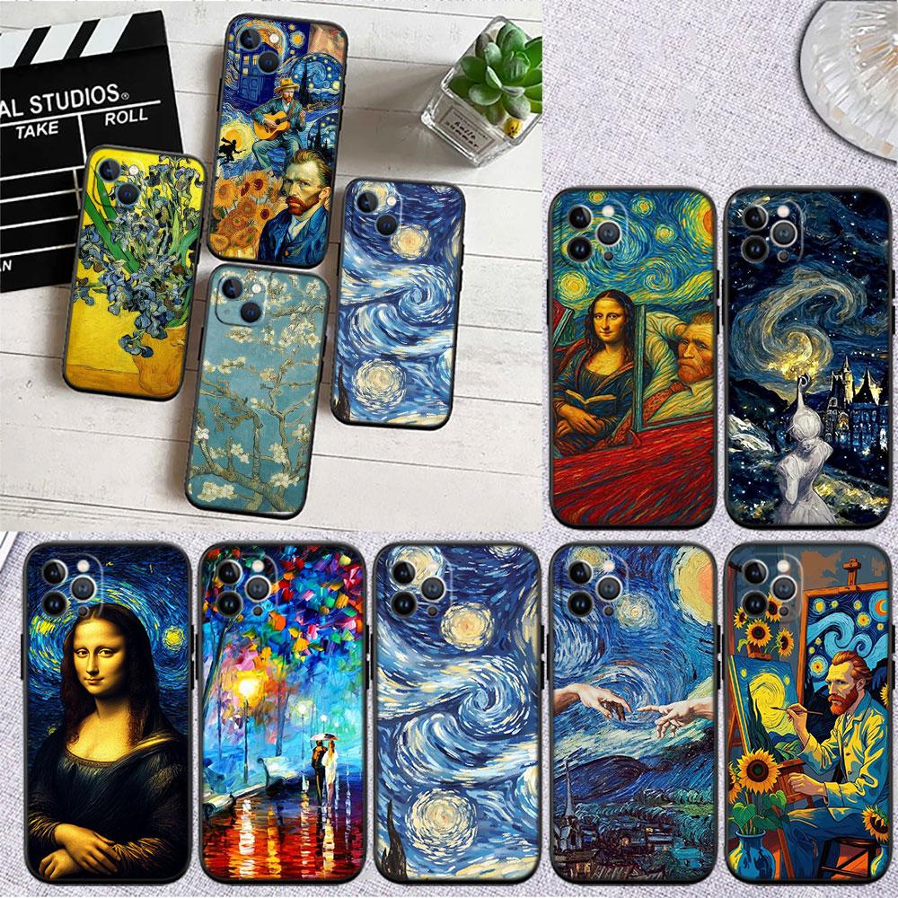 BF101 Starry Night Van Gogh Painting Soft Shell Phone Case for iPhone 16 15 14 13 12 Pro Max Plus Mini