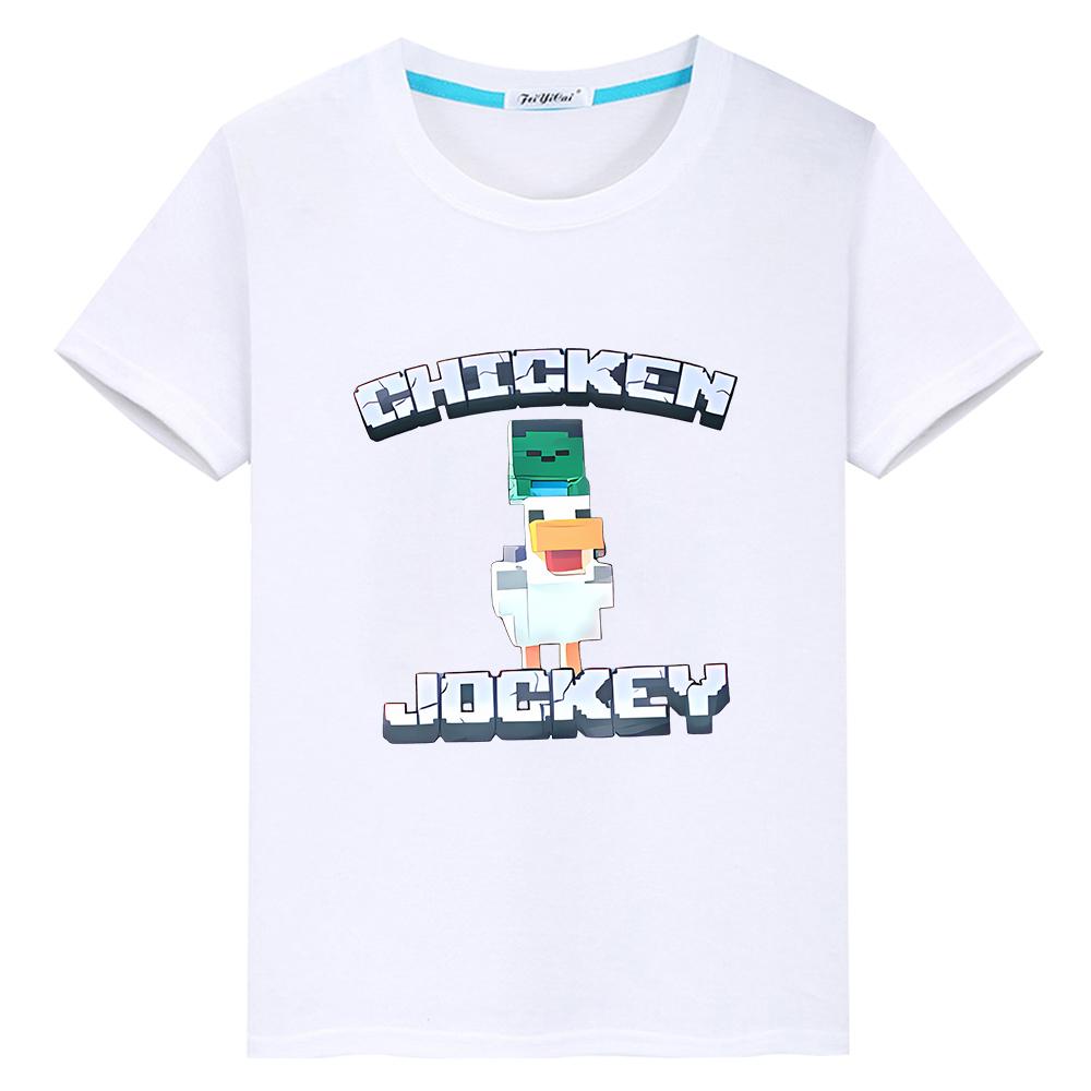 

футболка с принтом «куриный жокей» 100% хлопок для детей мальчик 10 лет Каваи Топы Аниме Короткие Милые Футболки y2k цельный детская одежда для девочек 100 белый