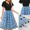 Women’s Sun Dresses Mesh Fluffy Printed Embroidery Retro Palace Style Swing Midi Dress Holiday Party Casual Outer Wear