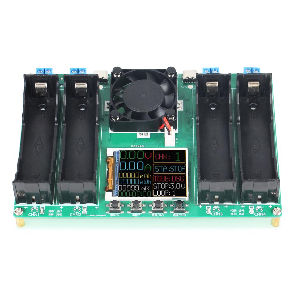 5V 18650 Lithium Battery Capacity Tester Resistance Analyzer 4 Channel Electronic Load Tester Type-C Dual Port Input