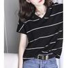 Womens Black White Stripe V Neck T Shirt Casual Batwing Sleeve Loose Top