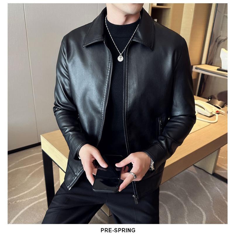 סתיו וחורף חדש לגברים אופנתי מזדמן צווארון בייסבול קצר צווארון PU נאה