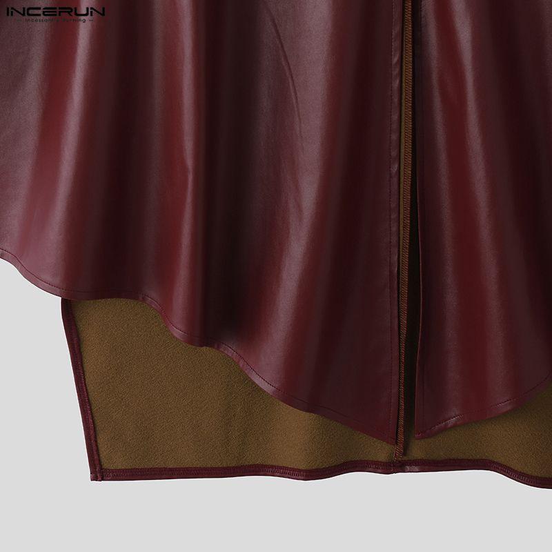 INCERUN Men Autumn Winter PU Leather Cloaks Casual Loose Warm Cape Coats