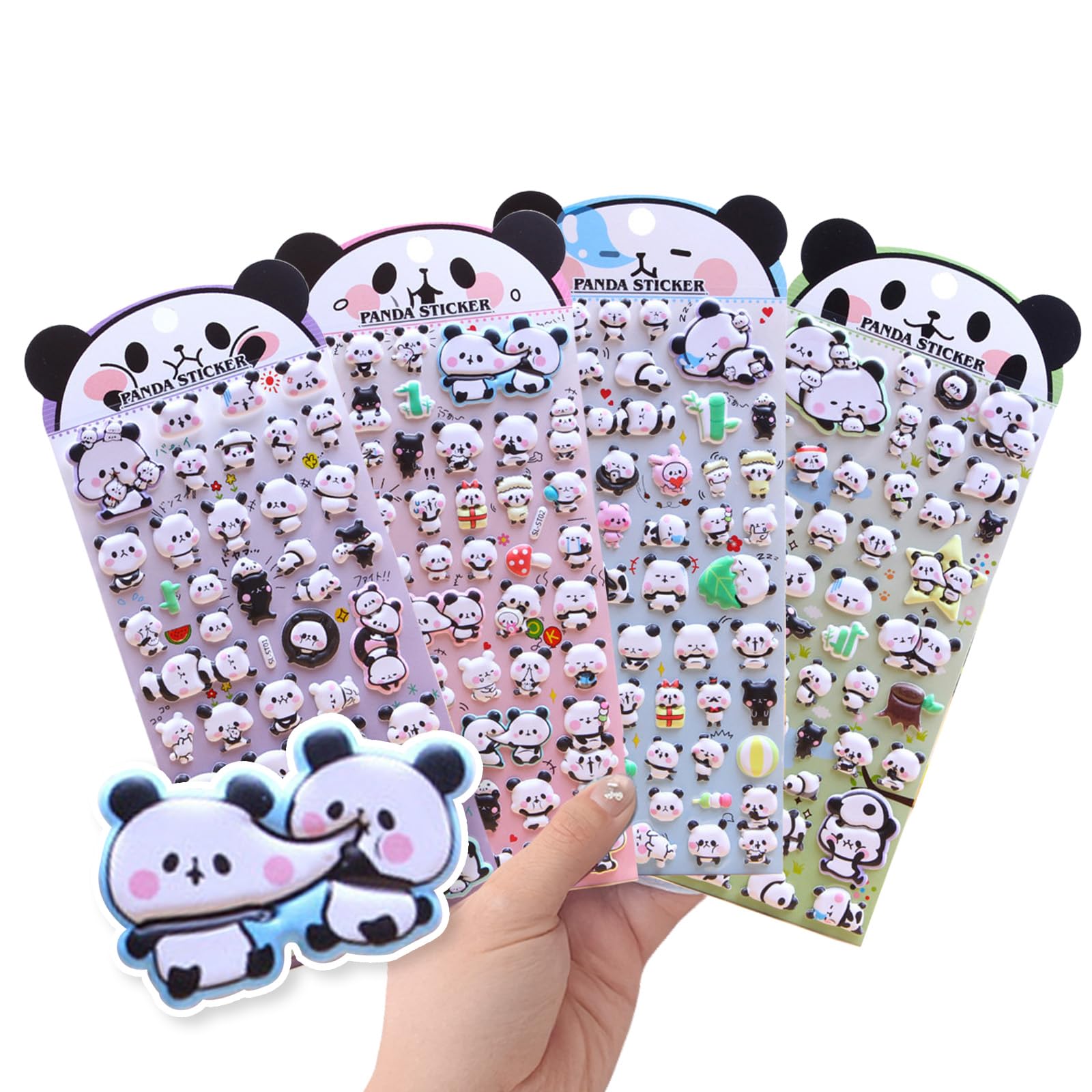 Being 4-Piece Panda Sticker Set Cute Puffed 3D Marshmallow Soft Fluffy Squishy Decoration