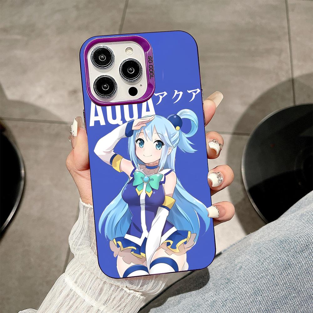 Konosuba Aqua Purple Translucent Mobile Phone Case for iPhone 17 16 15 14 13 12 11 X XR XS Air Pro Max Plus Colorful Cover