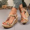 Fashion T-Strap Platform Sandals for Women New Mix Color Elastic Band Wedge Sandals Woman Summer Daily Open Toe Shoes Female