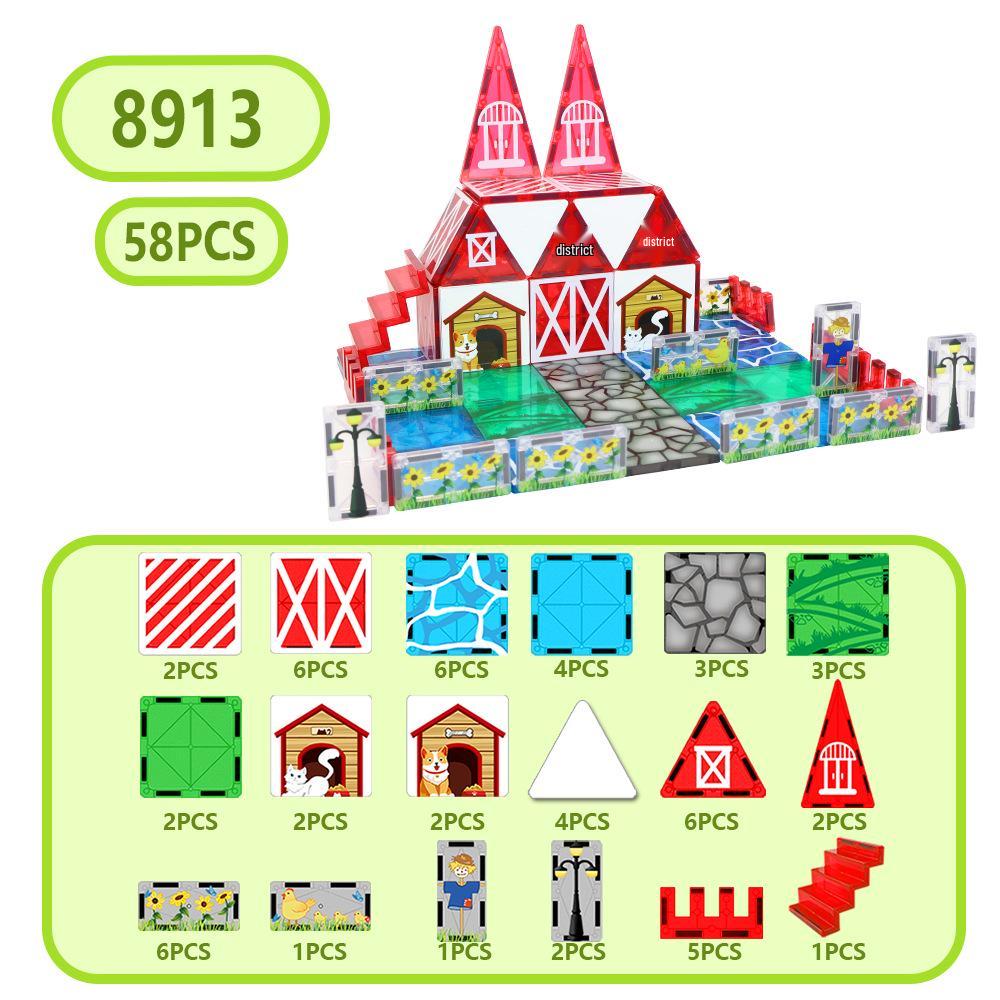 Cross-Border Magnetic Building Blocks: Strong Magnet Road & City Traffic Tiles with Crane & Stained Glass Design
