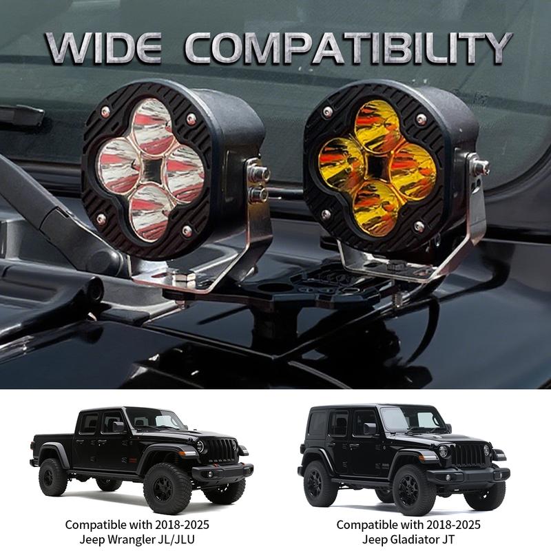 Doppelte Lichtleisten-Haubenmontagehalterungen für Jeep Wrangler JL JLU 4xe Gladiator JT Zubehör 2 Stück Schwarze Aluminiumlegierungs-Halterungen