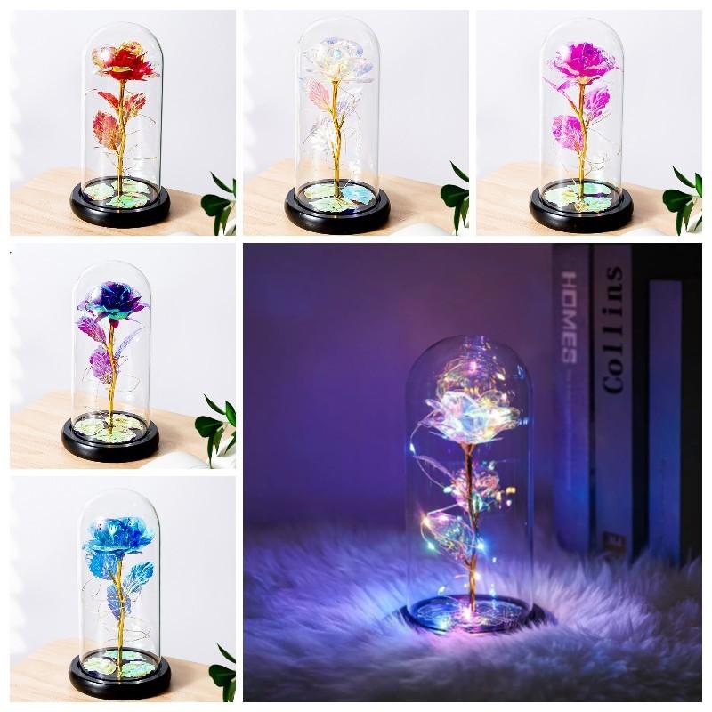 Romantic Rose Forever Flower In Dome Led Light Valentine Day Birthday Gift Decor