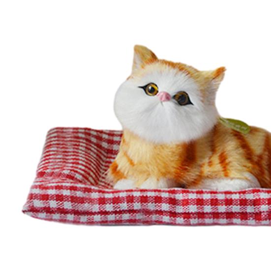 Simulated Cat Toy with Cloth Mat Lifelike Meowing Plush Kitten Model Stuffed Animal Doll Home Office Desktop Decoration Ornament