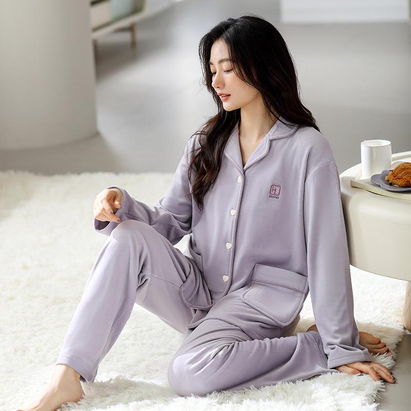 Pajamas Women'S Autumn And Winter Coral Fleece Thickened Fleece Winter Flannel Island Fleece Winter Thin Fleece Loungewear