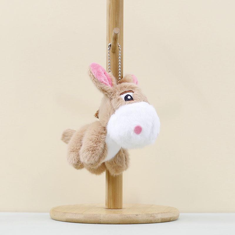 Gray Cute Khaki And Brown Mini Donkey Plush Toy With Keyring For Bag Decoration
