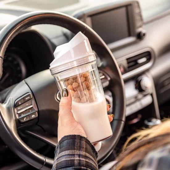 Portable Cereal Cup Plastic Milk And Cereal Travel Cup To-go Cereal Container No Spoon or Bowl Needed for Kids Adults Breakfast On The Go