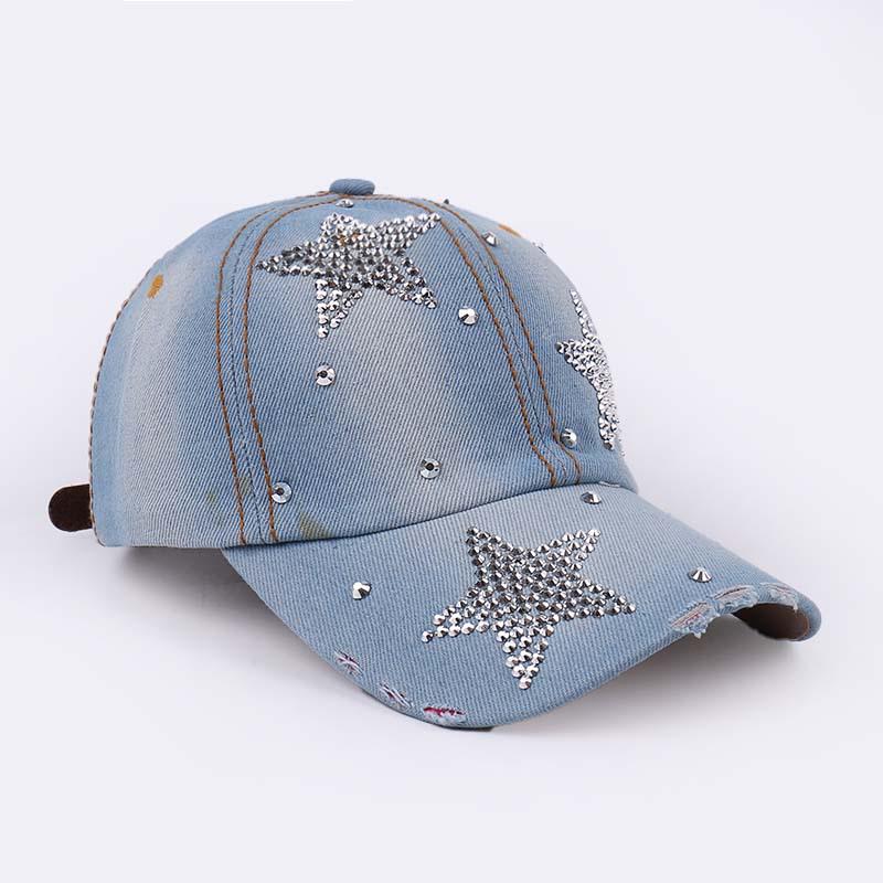 Damen Strass Denim Baseballkappe - Paris Schriftzug Sonnenhut