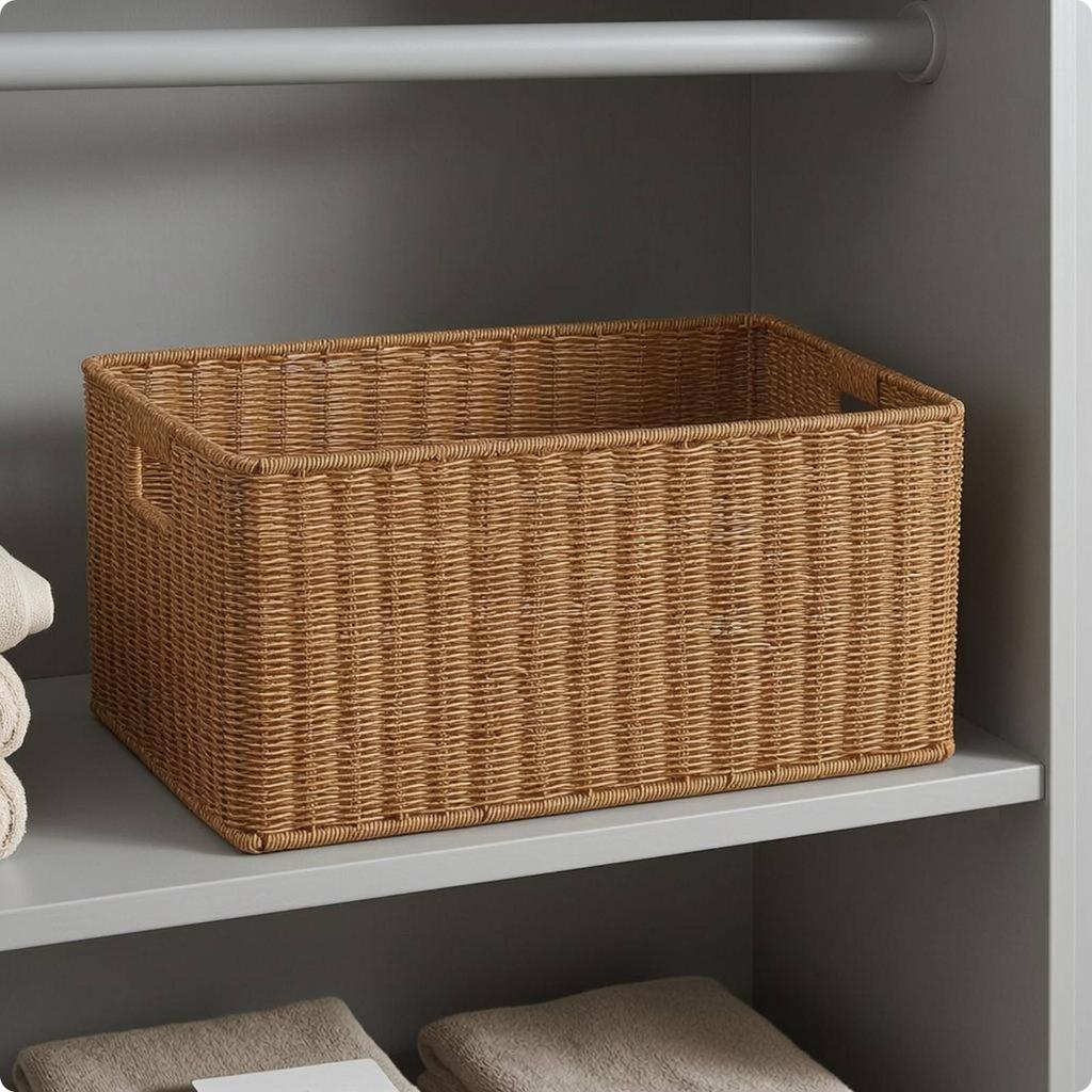 Rectangular Woven Basket Easy To Clean Woven Storage Basket Decorative Long-Lasting for Home Organization