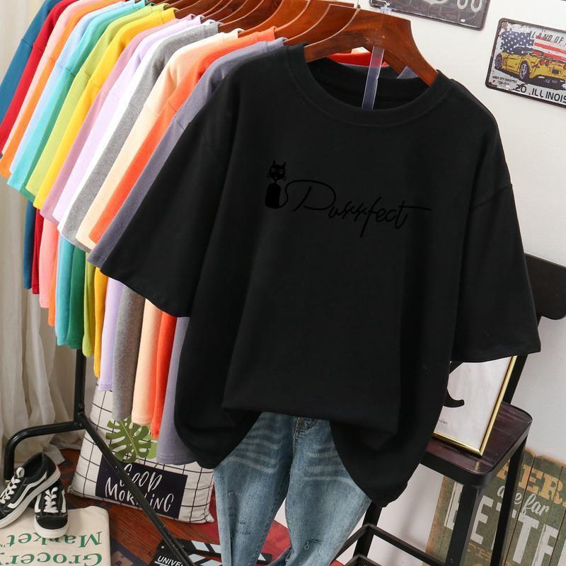 Women's Plus Size Short Sleeve T-Shirts  Cotton Round Neck Casual Tee English Printing Soft & Comfortable Ladies Loose Tops