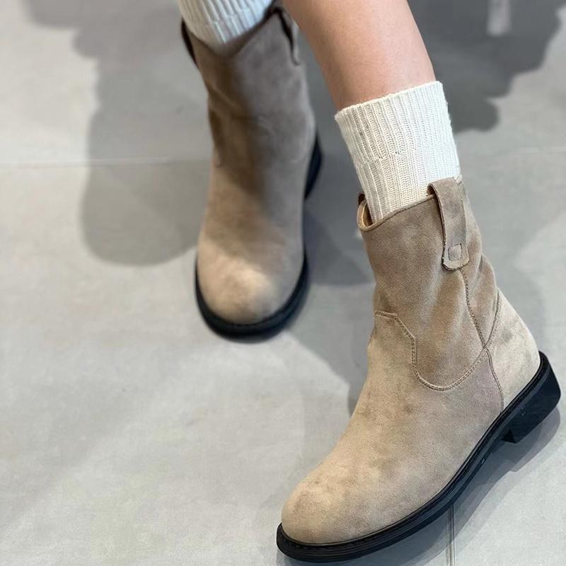 Autumn Winter Women Western Cowgirl Boots Fashion Elegant Slip On Shoes Low Heel Laides Knight Short Booties