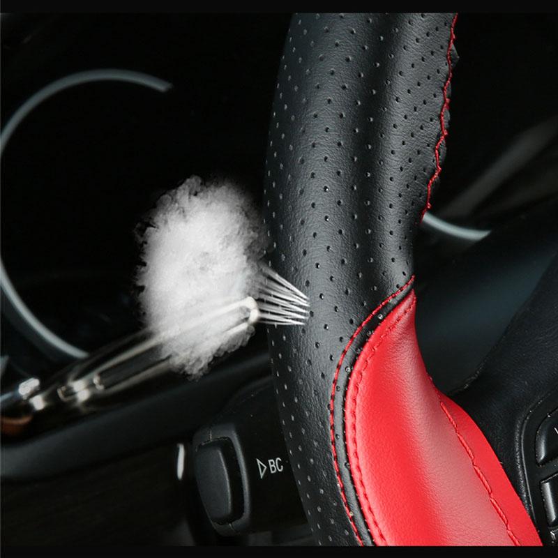 Hand-Sewn Sporty Color-Block Microfiber Leather Steering Wheel Cover All-Season Universal Fit Car Accessory