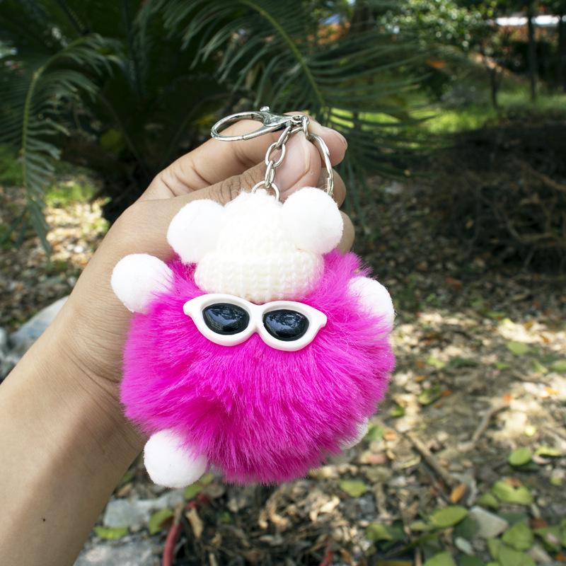 Faux Fur Plush Ball Keychain Ornament - Cartoon Doll Design