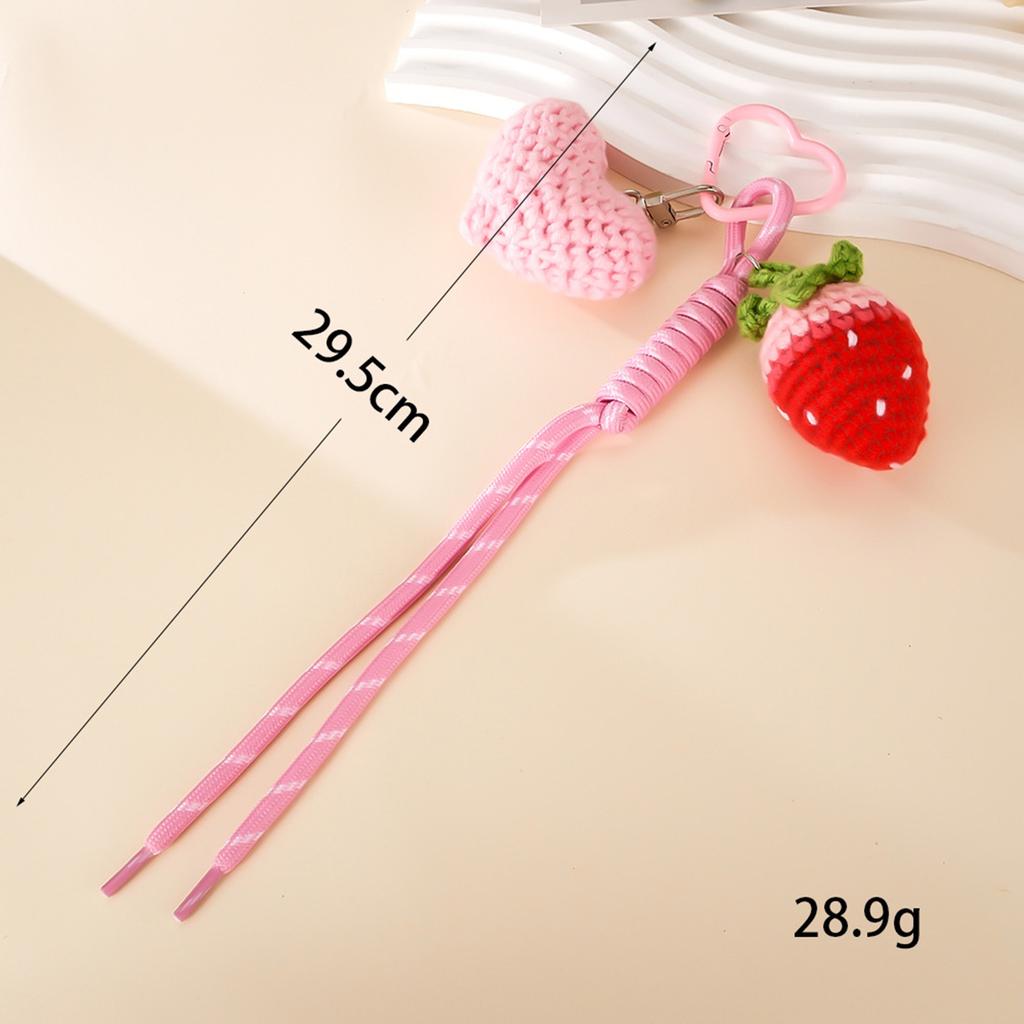 Handmade Crochet Strawberry Multicolor Braided Rope Bag Charm Bead Tassel Yarn Fruit Pendant Cute Accessories Bag Charm