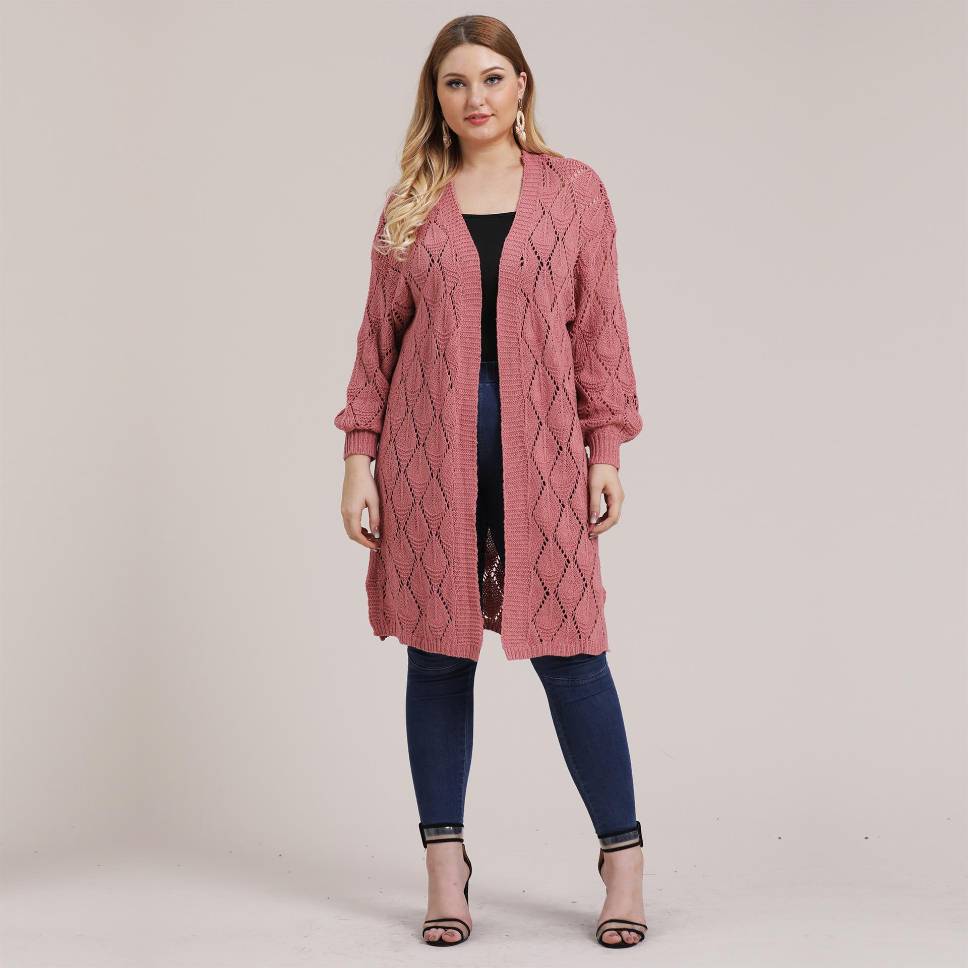 

Осенне-зимний женский однотонный джемпер с ромбовидной решеткой и ажурной вязкой XXL розовый