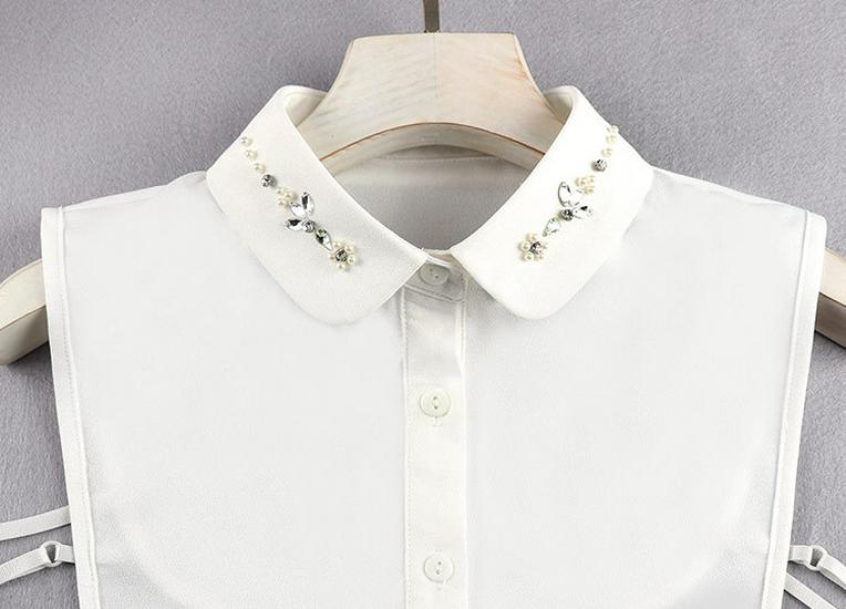 Women's Chiffon Plum Blossom Bead-Stitched Versatile Fake Collar Shirt