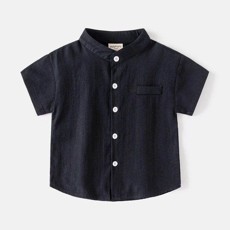 Half Sleeve Summer Boys' Stand Collar Cotton Tops Shirt