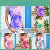 Damen Lebendige Batik-Print Oberteile Lässige Kurzarmbluse Perfekt für den Sommer