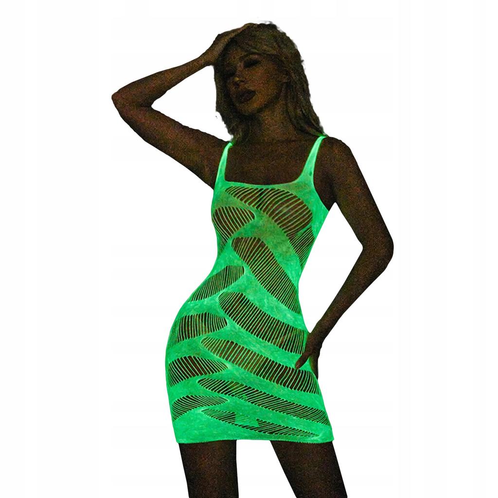 Glowing In The Dark Mesh Bodystocking Dress Jumpsuit For Party