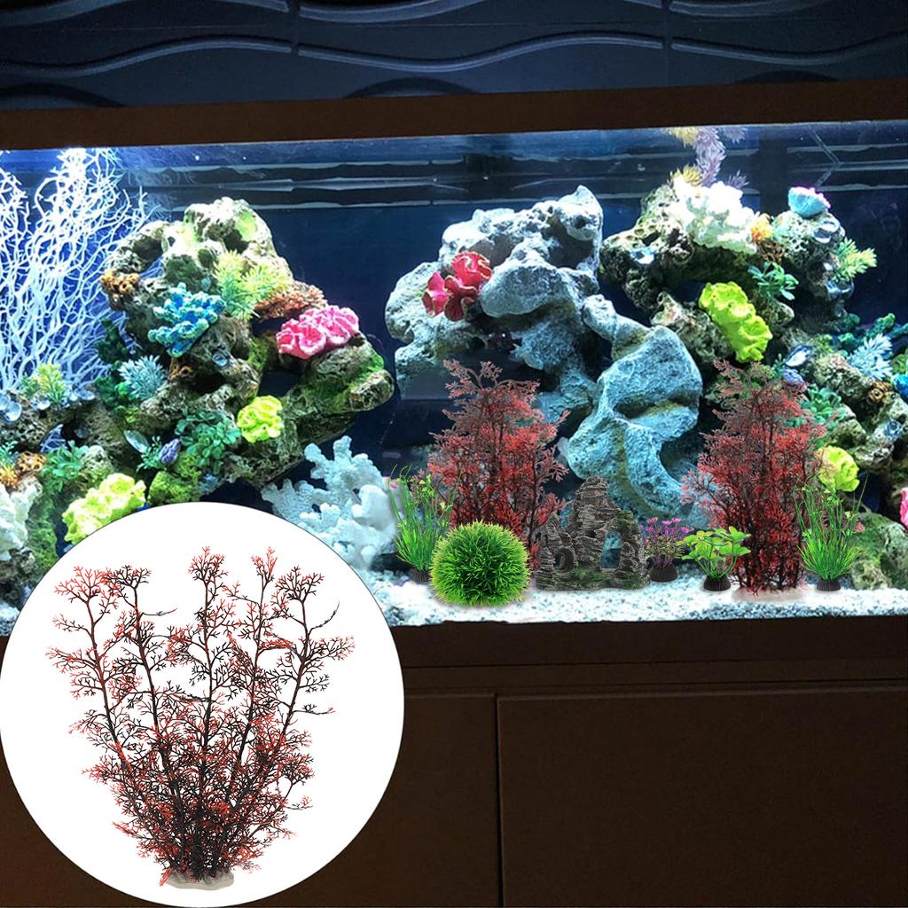 7-teiliges Aquarium-Fischbecken-Dekorationsset mit Kunststoffpflanzen und Höhlenfelsen, 7 Teile, Kleine und Große Künstliche Aquarium-Pflanzen