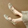 Fashion Luxury Chinese Style Embroidered Low Heels Shoes Silk Satin/Suede Square Head Slip-On Flat Mary Janes Shoe Ballet Zapatos Mujer