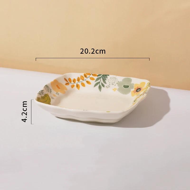 Exquisite Flowers Ceramic Plate Coffee Shop Afternoon Tea Dessert Fruit Plate Delicious Dishes Deep Soup Plates Home Tableware