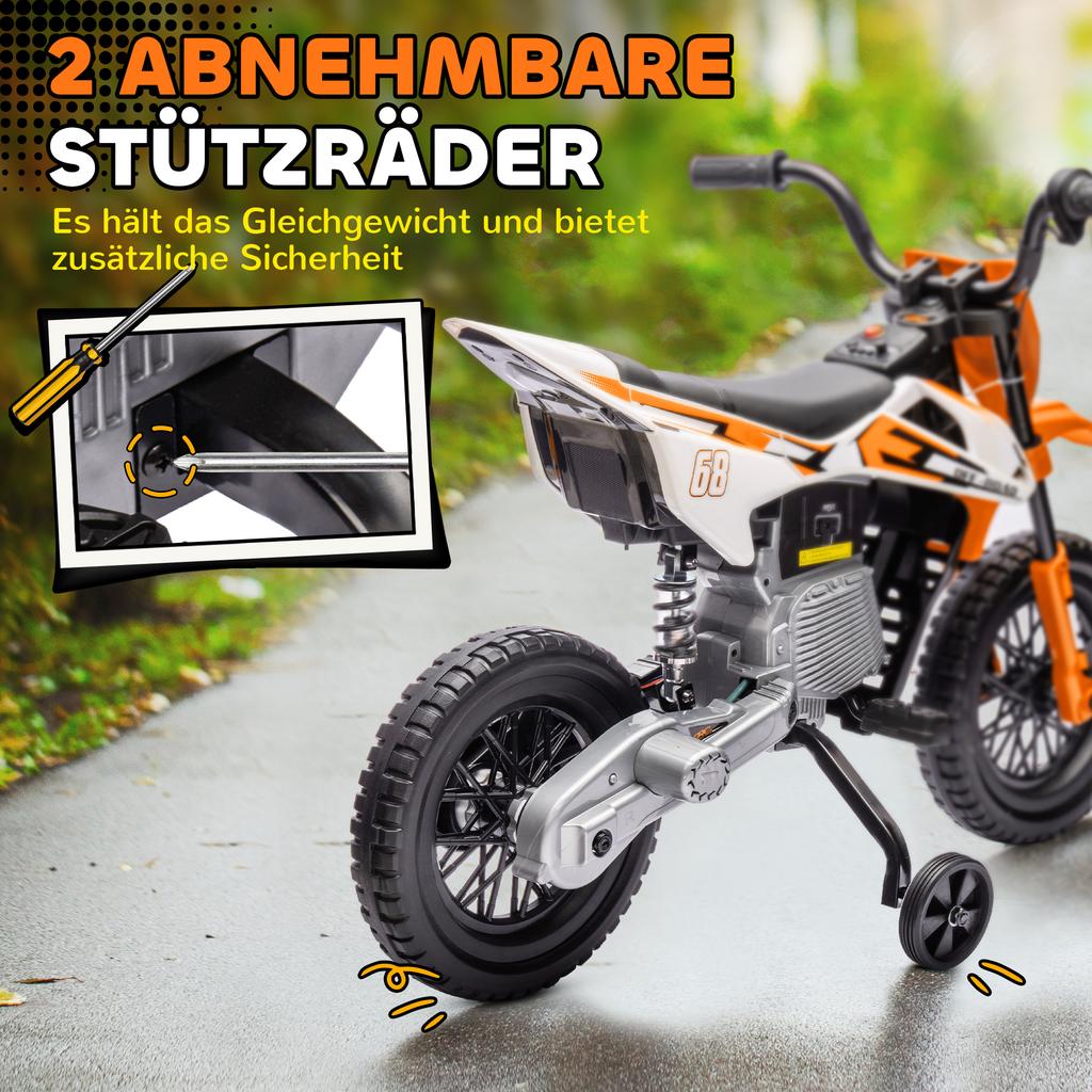 Electric Motorcycle for Kids, 12V Kids Motorcycle with Music, Kids Vehicle with Training Wheels, 3-6 Years, Orange