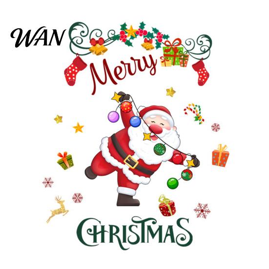 Living Room Holiday Decors Christmas Santa Claus and Colorful Lights Wall Stickers, Removable PVC Decal, Peel Party Photo Backgrounds Stick Art Decor