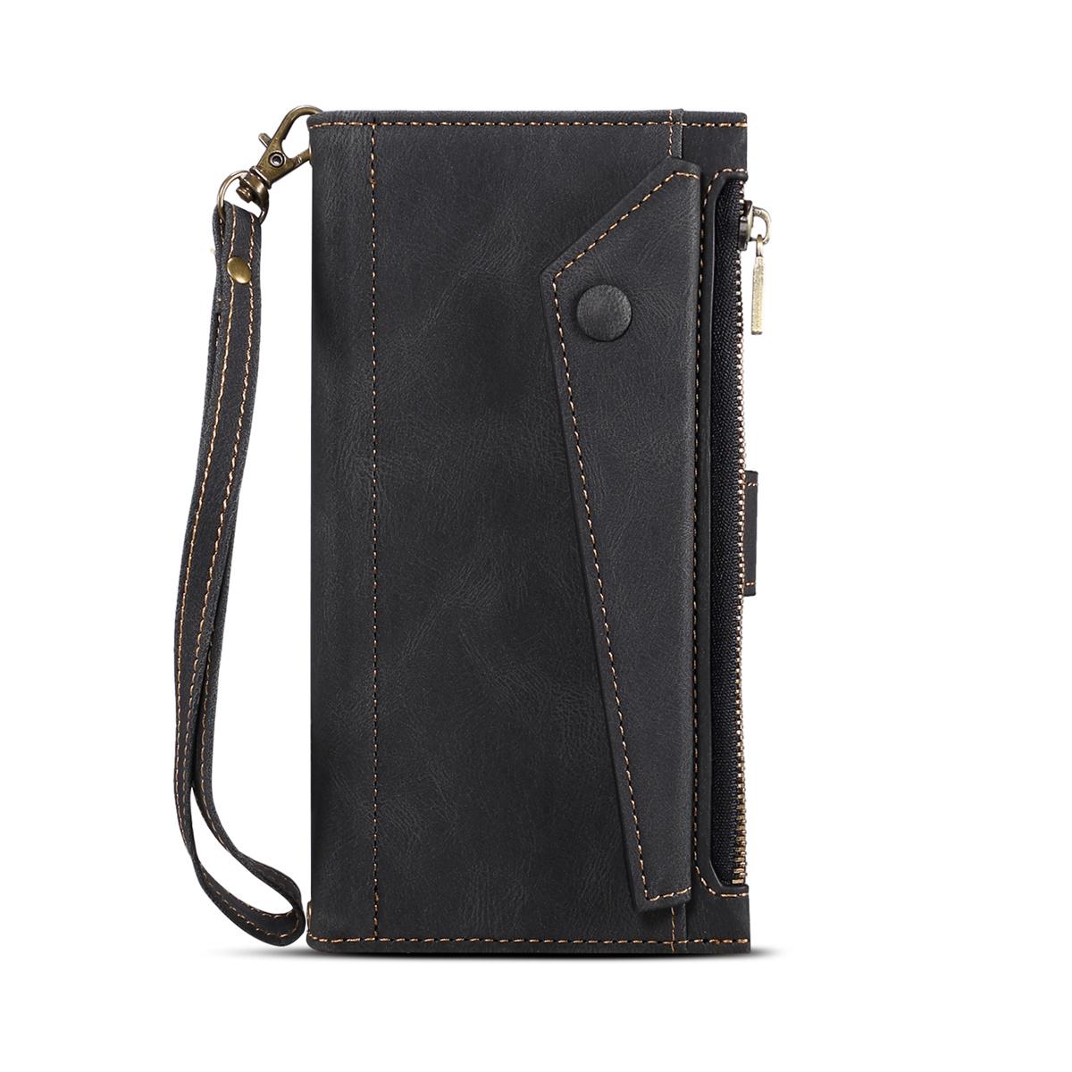 

Для Motorola Moto G22/G10/G20/G30/G54/G84/G50/E20..Nokia C20/C10/XR20/G20...Кошелек из матовой кожи в стиле ретро с несколькими картами, чехол для телефона с защитой от кражи и кистью Motorola Moto E30 чёрный