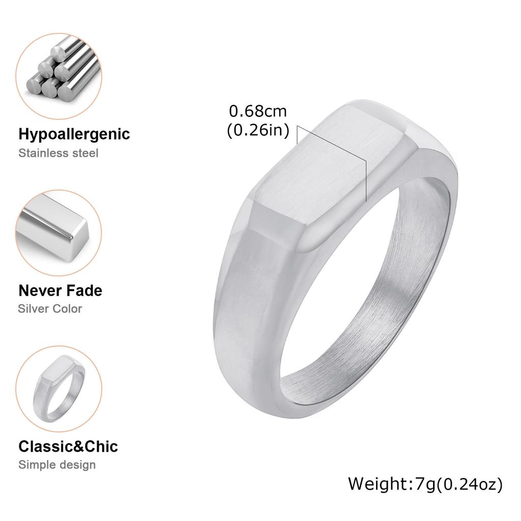 Stainless Steel Signet Ring for Men Women,Gold copper Color Band Ring Pinky Ring Cool Finger Ring,Simple Zircon Gift for Him