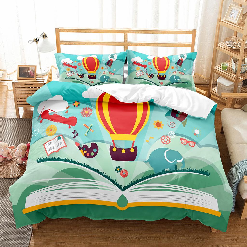 Air Balloon Duvet Cover Collection Single King Cartoon Animal Bedding Collection Cute Sika Deer Elephant Comforter Cover For Kids Teens