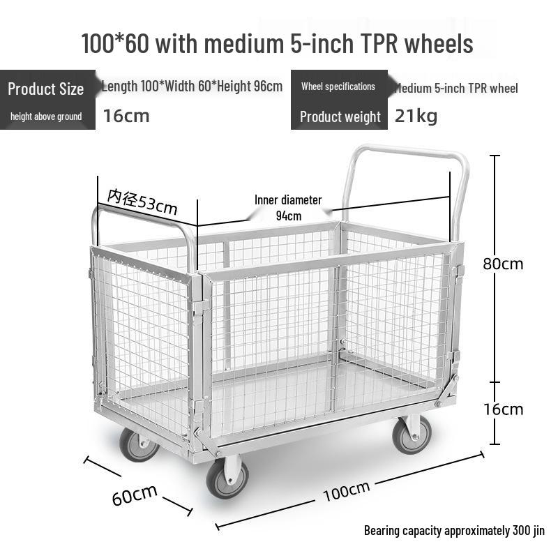 Compact Folding Hand Truck Storage Cart with Fence